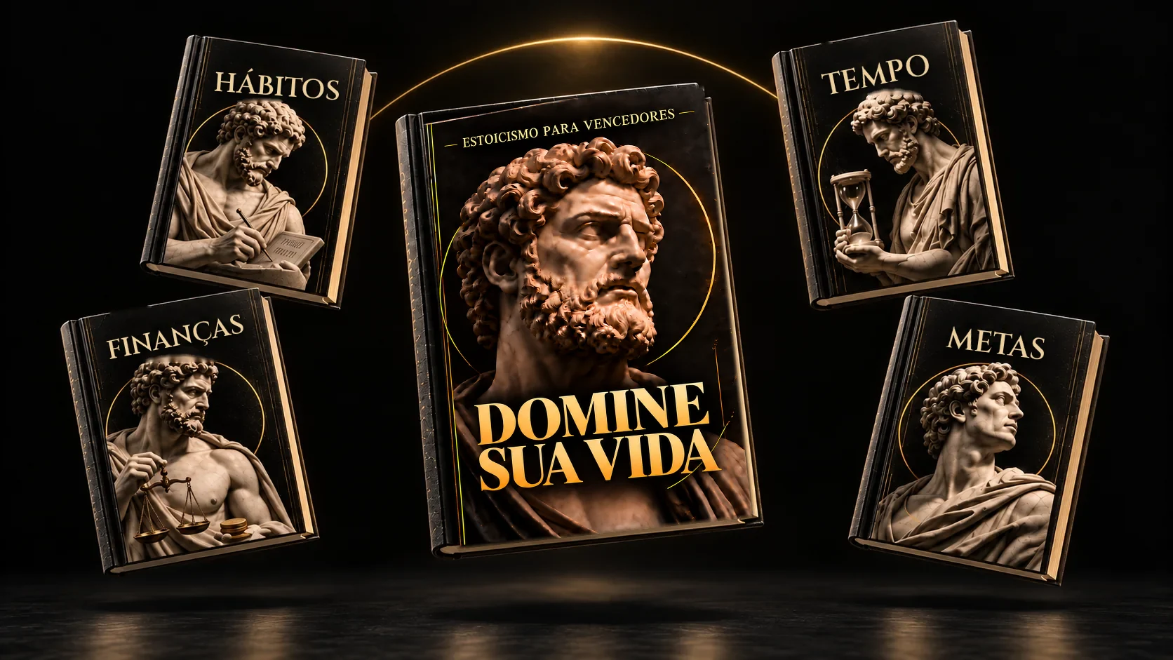 A coleção DOMINE suspensa no ar, com DOMINE Sua Vida no centro