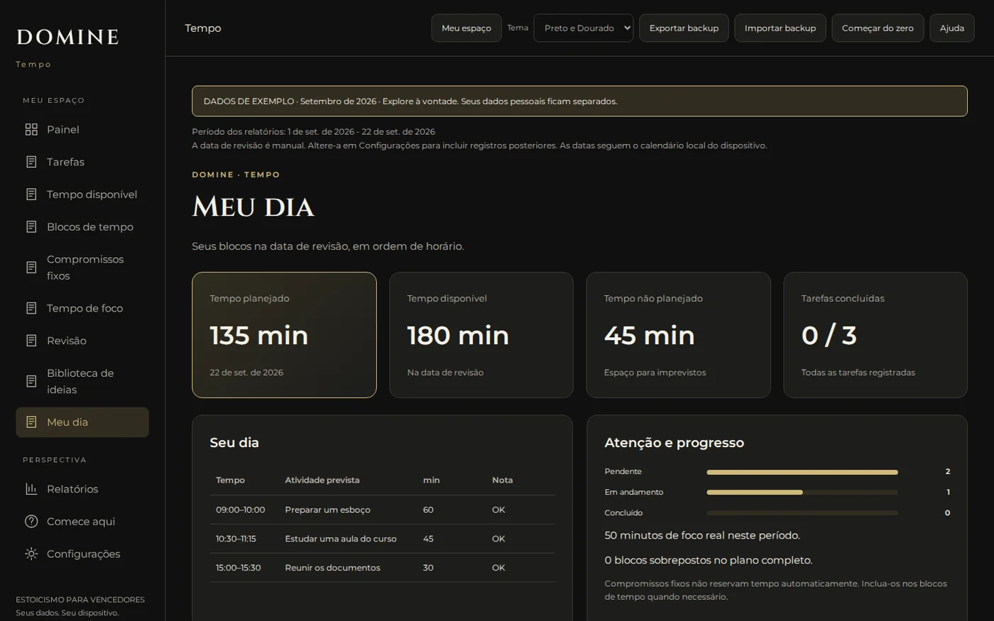 Tela de registro do aplicativo DOMINE seu Tempo